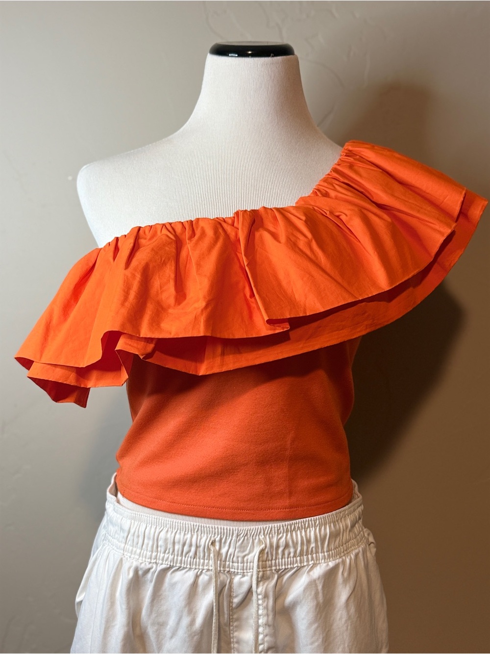 Sunday in Brooklyn One-Shoulder Ruffle Crop Top - Orange - Picture 2 of 3